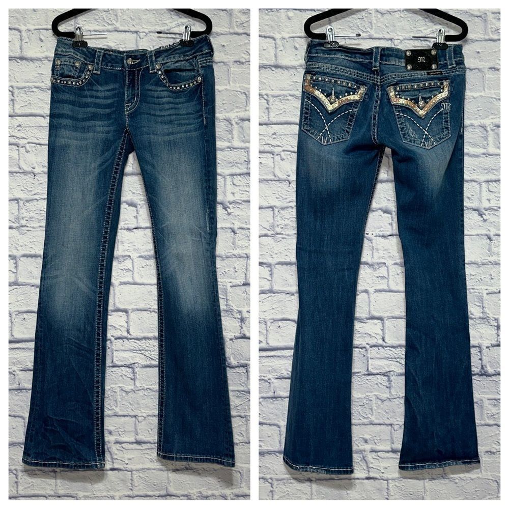 Miss Me Signature Boot Bootcut Denim Jeans Cowhide Womens 29 JW6071B‎